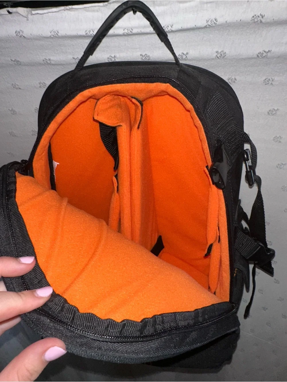Travelon Camera Black Backpack with Orange Accent